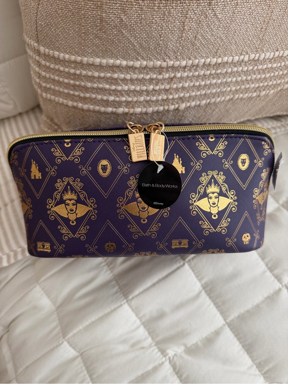 Bath & Body Works Purple Cosmetic Bag with Gold Villain Motif